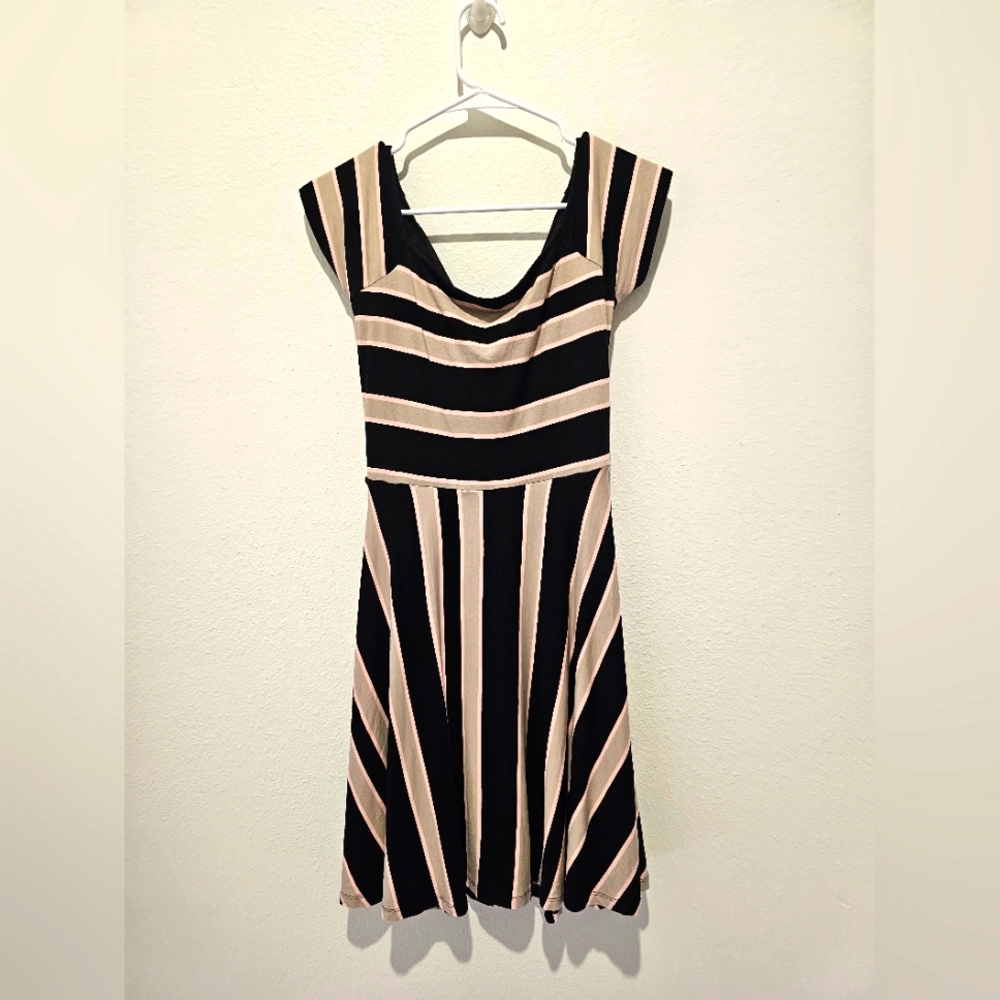 LOFT black, beige, pink striped dress. Size SP. Worn once